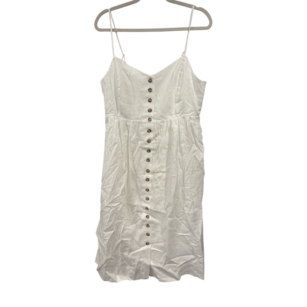 Madewell White Linen Cotton Button Front Midi Dress A0344 Womens 14 NEW